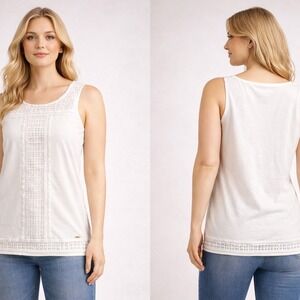 Tommy Hilfiger Eyelet Lace Tank Top Womens Medium White Boho Cottagecore